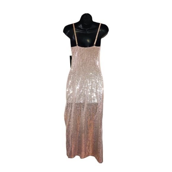 Bebe silver sequin cowl neck adjustable strap‎ slip style gown dress size large - Picture 12 of 15